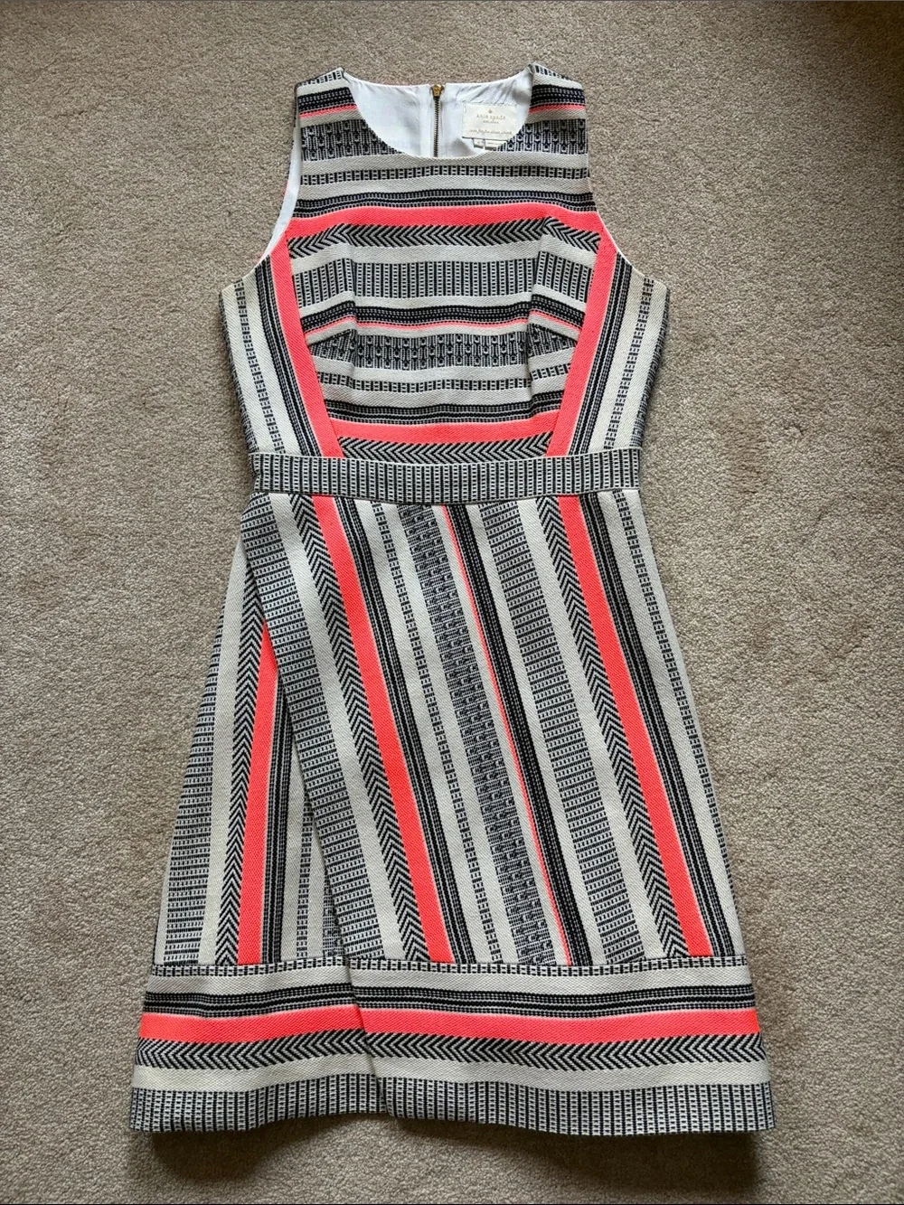 Sleeveless Coral Stripe A-Line Dress